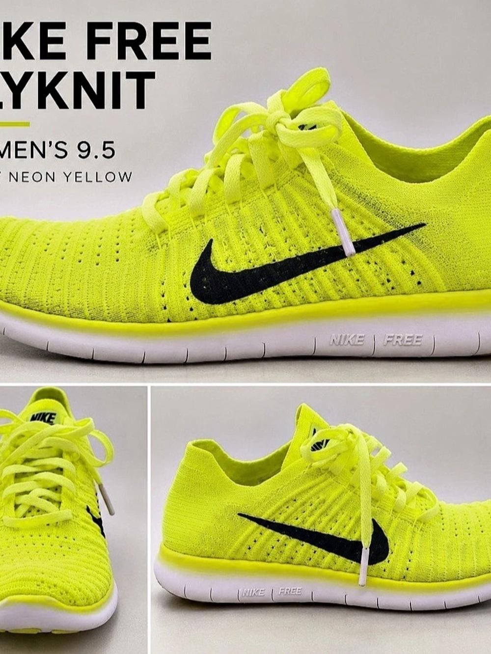 Nike Free Flyknit Women’s 9.5 Volt Neon Yellow Black Running Shoes